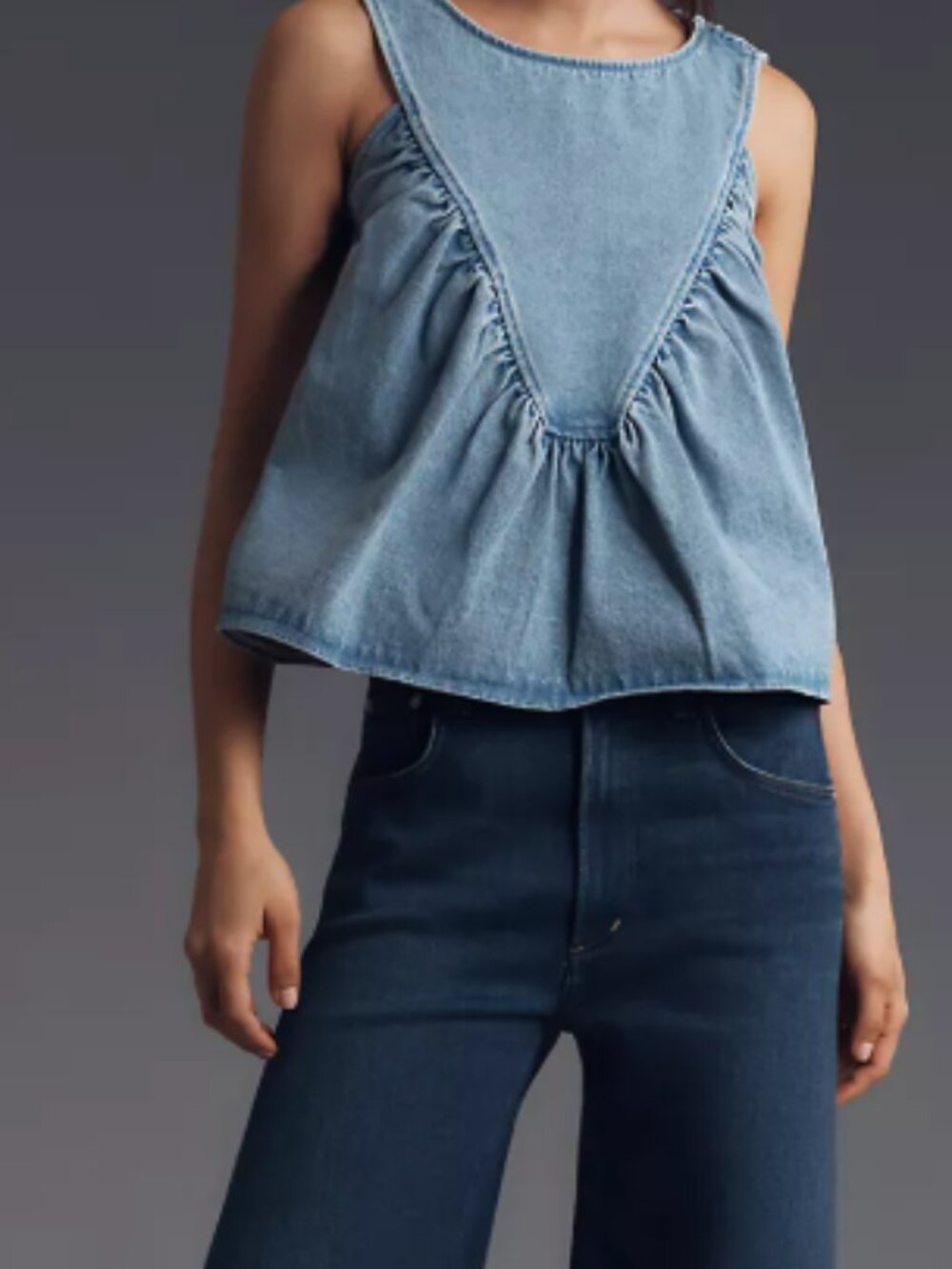 Mare Mare x Anthropologie Sleeveless Denim Shirred Blouse Womens Size Medium